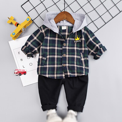 

Toddler Newborn Boy Autumn Outfits Long Sleeve Plaid Print Hoodie Shirt TopTrousers Casual Sets