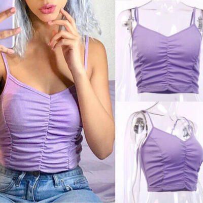 

US Women Summer Sleeveless Crop Tank Tops Vest Shirt Blouse Beach Cami Tops New