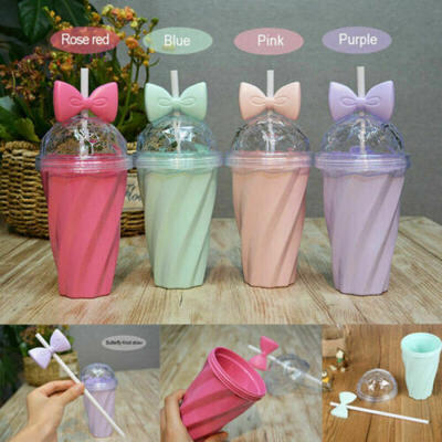 

400ML Fruit Juice Lovely Travel Water Bottle Cup with Lid Straw Portable