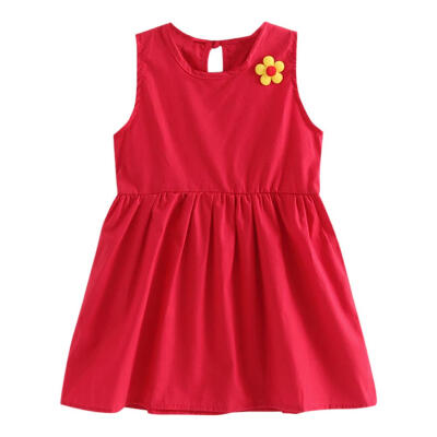 

Sweet Girls Sleeveless Pleated Dress Children Back Lace-up Beach Sundress