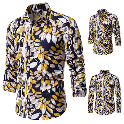 

Tailored Mens Printd Button Slim Fit Turn-Down Collar Long Sleeve Top Blouse Shirt