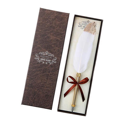 

Retro White Feather Dip Pen Business Signature Pens wGift Box Stationery