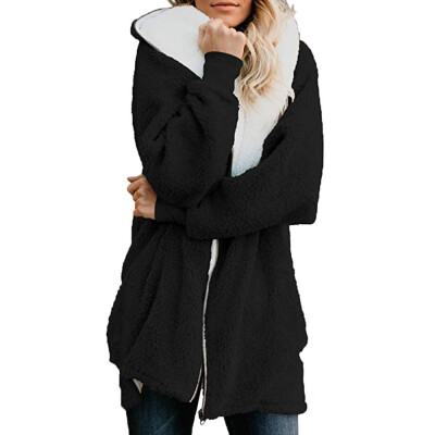 

Roseonmyhand Womens Solid Oversized Zip Down Hooded Fluffy Coat Cardigans Outwear with Pocket