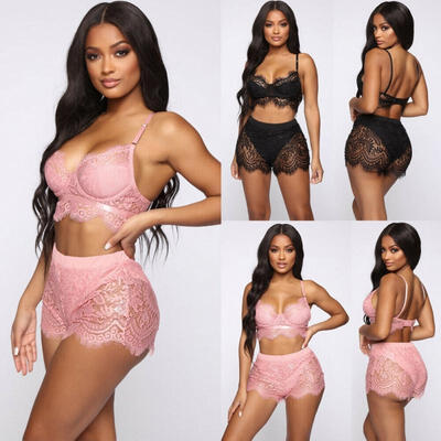 

Women Sexy Lingerie Set Babydoll G-String Underwear Lace Bra Set Hot PinkBlack