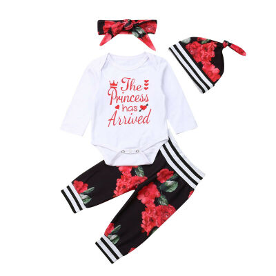 

4pcs Newborn Infant Baby Girl Outfits Clothes Romper Bodysuit Pants Set