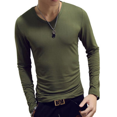 

Casual Mens Solid Color Slim Long Sleeve T Shirt V Neck Tight Bottoming Shirt For Men