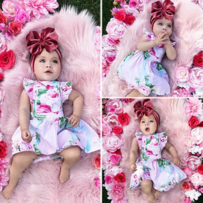 

US Newborn Baby Girls Flower Skirt Flying Sleeve Dress Outfit Summer Clothes Top