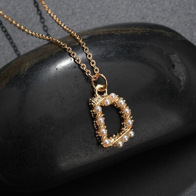 

New Alloy Necklace Creative Design Simple Female Letters Pearl Pendant Necklace Jewelry Beautiful Romantic Wedding Party