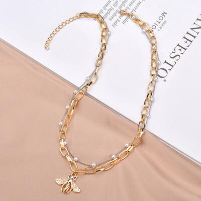 

Gothic Bee Necklaces Waves Beach Pendants Necklace With Pearl Women Men Girl Unisex Trendy Fashion Jewelry Christmas Gift