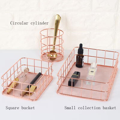 

Nordic Ins Iron Pen Holder Container Rose Gold Storage Basket Kitchen Bathroom Sundries Storage Simple Chopsticks Box