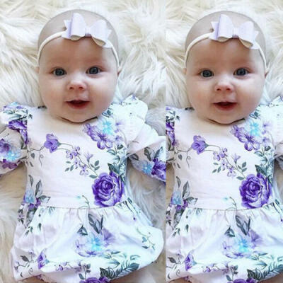 

US Newborn Kid Baby Girl Floral Clothes Jumpsuit Romper Bodysuit Headband Outfit