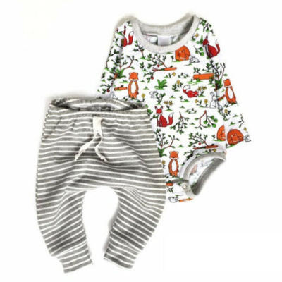 

Infant Baby Girls Toddler Long Sleeve Romper Tops Stripe Pants Outfits Clothes