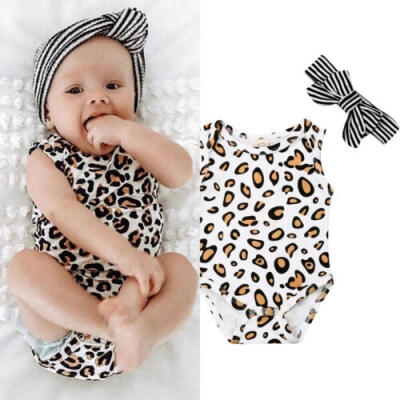 

USA Infant Baby Girl Boy Leopard Clothes Sleeveless Romper Bodysuit Jumpsuit Set