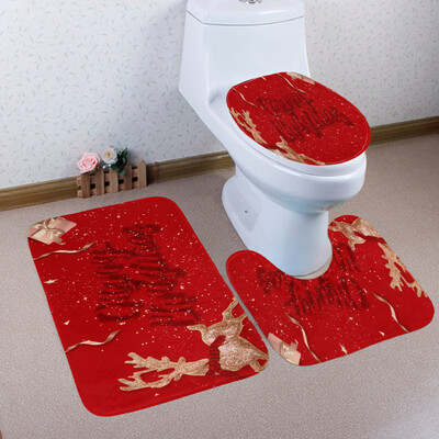 

〖Follure〗3PCS Christmas Bathroom Non-Slip Pedestal Rug Lid Toilet Cover Bath Mat Set