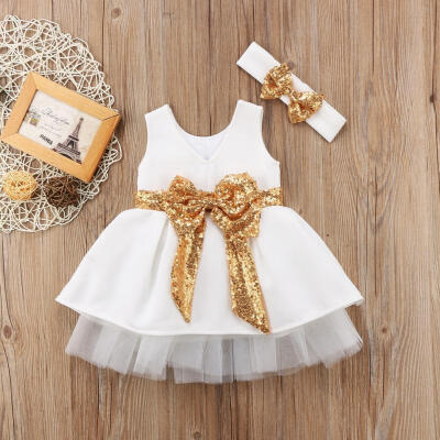 

Sequins Bowknot Toddler Infant Baby Girls Dresses Princess Party Tulle Tutu Party Dress