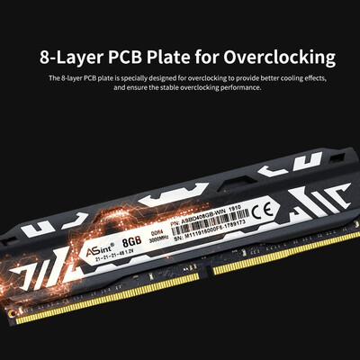 

ASint DDR4 3000MHz 8GB Desktop Memory High Performance PC RAM 8-layer PCB XMP20 with High Thermal Conductivity Heat Sink