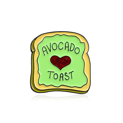 

Cartoon Avocado Toast Pins Red Heart Avocado Toast Bread Enamel Pin Brooch Metal Badges