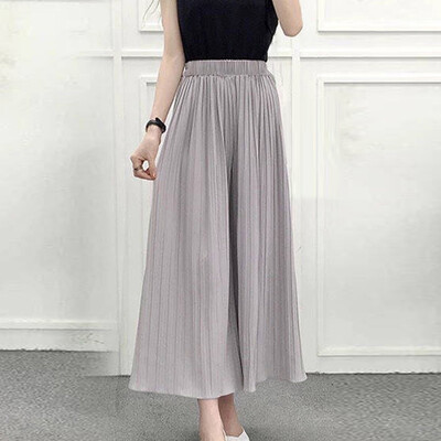 

Womens Pleated Cropped Pants Trousers High Waist Solid Color Casual Wide Leg