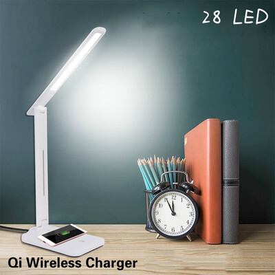 

1428 LED Touch Control Folding Eye Protection LED Desk Lamp Sensor LED Table Night Light with Qi Wireless Desktop Charger USB