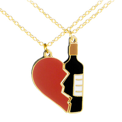 

2Pcsset Wine Bottle Broken Heart Chain Charm Necklace Couple Pendant Fashion