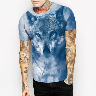 

Toponeto Mens Round Neck Slim Casual 3D Print Colorful Sport Short Shirts Blouse Tops