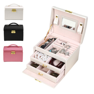 

Three Layer Jewelry Storage Organizer Box PU Earring Necklace Display Case Cabinet Jewelry Holder BoxJewelry Storage Box