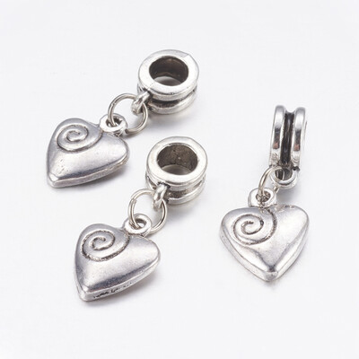 

Alloy European Dangle Beads Heart Antique Silver 26mm Hole 5mm