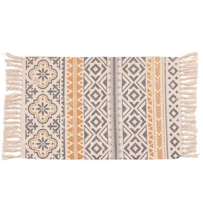 

Gobestart Bohemian Hand-woven Cotton Linen Plant Printing Dyeing Decorative Mat 60X90CM