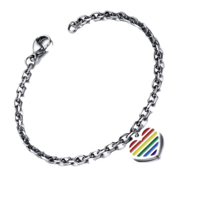 

Pride Lesbian Gay Rainbow Heart Charm Bracelet Titanium Steel