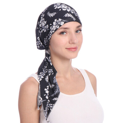 

Women Print Turban Hijab Cap Stretchy Chemo Hats For Hair Loss Head Scarf