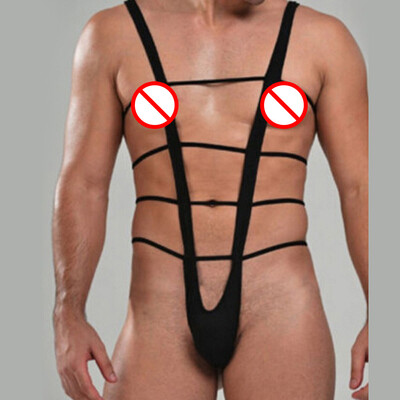 

Mens Sissy V Bodysuit Briefs Strap Tights Hollow Out Bodycon Jumpsuit Underwear
