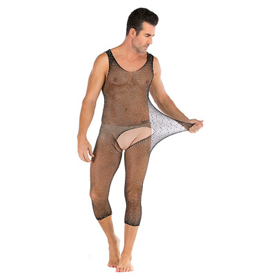 

Men Sexy Mesh See-through Underwear Open Crotch Jumpsuit Romper Bodystockings