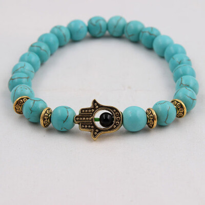 

8 mm Hand of Fatima Overload Beads Natural Volcanic Stone Tigers Eye Stone Bracelet Unisex Pair of Jewellery