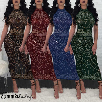 

Sexy Women Clubwear Sleeveless Party Dress Bodycon Long Skirt Transparent Club