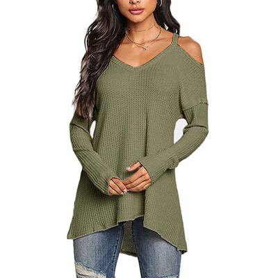 

Nomeni Womens Casual V-neck Tops Long Sleeve Cold Shoulder T Shirt Tee Blouse