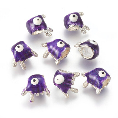 

Alloy European Beads with Enamel Silver Metal Color Evil Eye Purple 12x12x8mm Hole 4mm