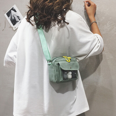 

Summer new small bag female 2019 new ins super fire canvas shoulder Messenger bag Korean version of the ocean cartoon package
