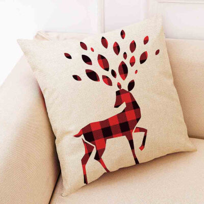 

New Merry Christmas Elk Linen Plaid Pillow Covers Sofa Throw Cushion Case Xmas Decor 2020