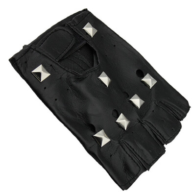 

A Pair Adult Punk Leather Half Finger Gloves Halloween Carnival Rivets Fingerless Gloves