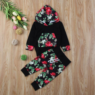 

Infant Baby Girls Hooded Tops Pullover Floral Pants Outfits Set Clothes 0-24M