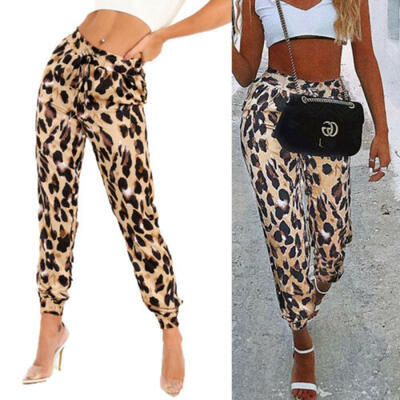 

Women Casual Leopard Harem Pants Elastic Pockets Long Pants Trousers Plus SZ