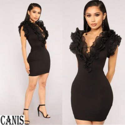 

Women Sexy Flower Sleeve Bodycon Cocktail Evening Party Club Wear Mini Dress US