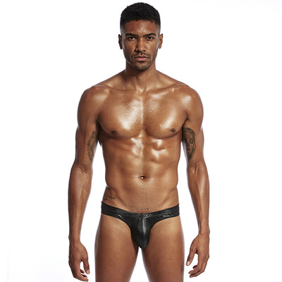 

Tailored Fashion Hot Stamping Patent Leather Imitation Leather Letter Briefs Mens Boxers