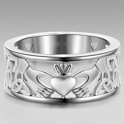 

Men Women Couple Fashion Stainless Steel Crown Ring With Hollow Out Irish Celtic Knot Eternity Heart Shape Design Silver
