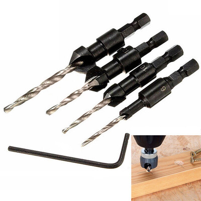 

〖Follure〗14 inch Quick Change Hex Shank Countersink Drill Bit with Wrench 4pcs