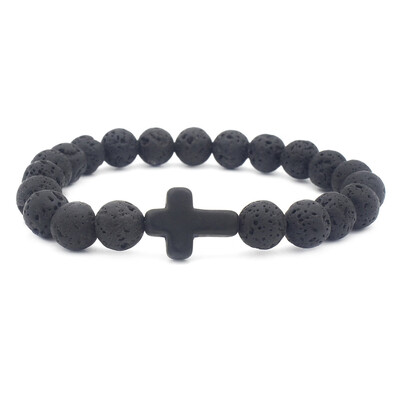 

8mm Lava Stone Beads Turquoise Cross Elastic Bracelet Essential Oil Perfume Diffuser Bracelet