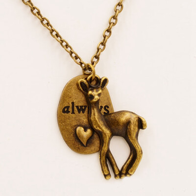 

Deer And Heart Pendant Necklace for Women Vintage Animal Always Letter Sweater Chain Jewelry