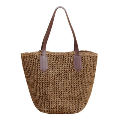 

Paper Rope Woven Shoulder Handbags Women Knitting Bucket Top-handle Bags