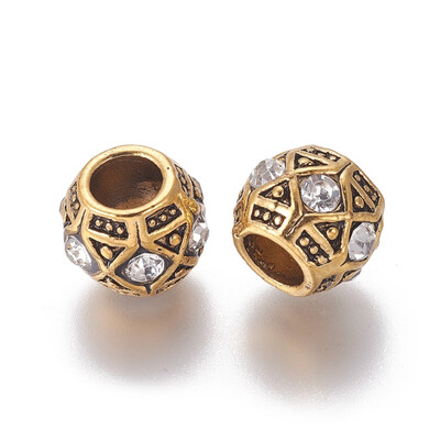 

Alloy European Beads Large Hole Beads with Rhinestone Rondelle Crystal Antique Golden 12x9mm Hole 5mm