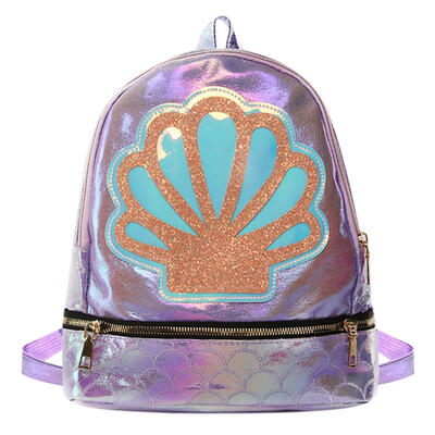 

Laser Shell Zip Backpack Women Girls PU Leather School Travel Rucksack